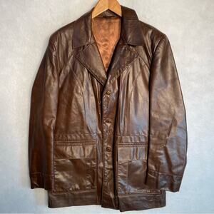 Vintage Brown Leather Blazer Coat Sz 40R 70s Nappa Leather by Grais USA Gorgeous